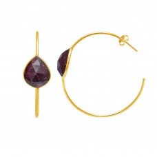 Ruby 12x10mm Pear Hoop gemstone earring 6.91 gms